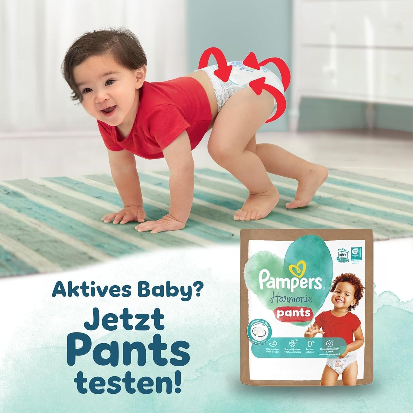 Pampers Harmony blöjor storlek 4, 174 blöjor, 9 kg-14 kg, skonsamt hudskydd med 100 % Pampers skydd