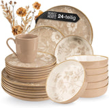 Moritz & Moritz MARIELLA 6-personers servisset i stengods i 24 delar - Modern beige servis med lekfull design, lättskött kaffeservering med tallrikar, skålar och koppar - Kombinationsset