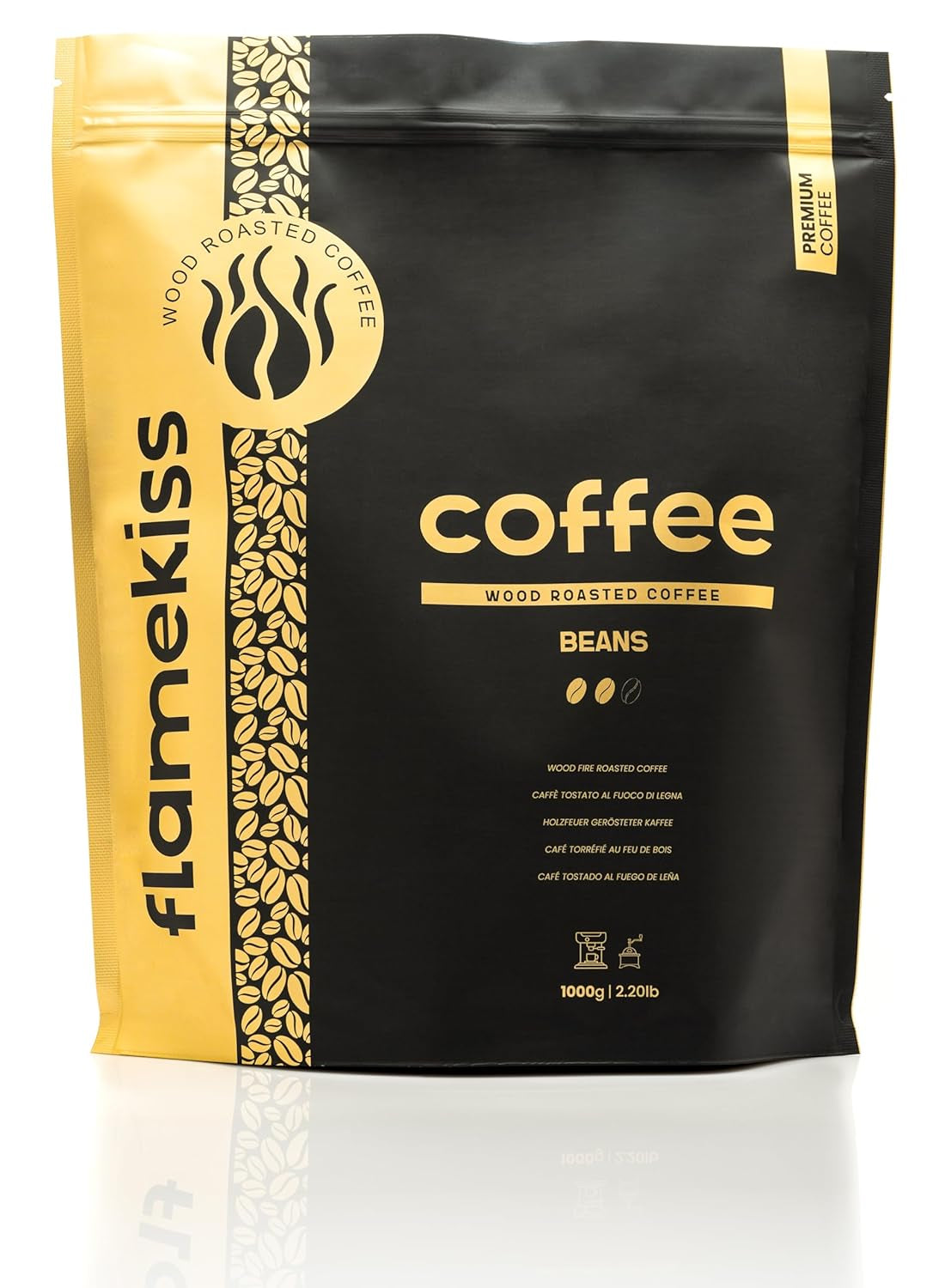 Kaffebönor 1 kg – Arabica och Robusta espressobönor av hög kvalitet, handrostade över en vedeld för en rik och aromatisk kaffeupplevelse av hela bönor
