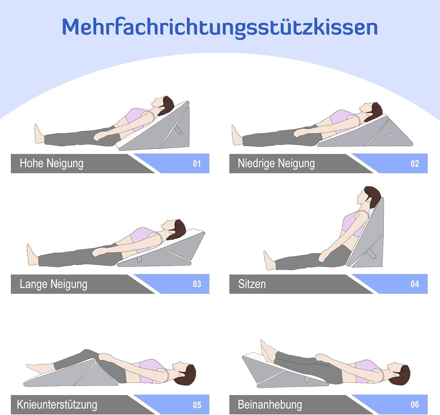 BARN Justerbar kilkudde, läskudde av högdensitetsskum för säng och soffa, ergonomisk säng med kilhuvud för sömnrefluxapné, benkudde/ryggkudde för lek och läsning (vit & grå)