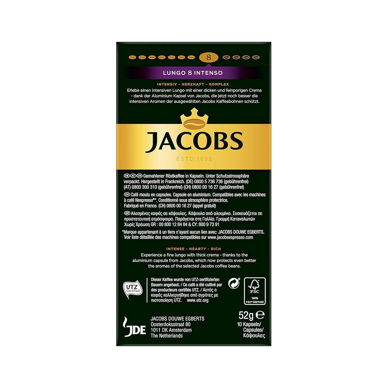 Jacobs Kapseln Lungo Intenso, Intensität 8 & Kapseln Espresso Intenso, Intensität 10 100 Nespresso®* kompatibel Kaffeekapseln, 10er Pack, 10 x 10 Getränke
