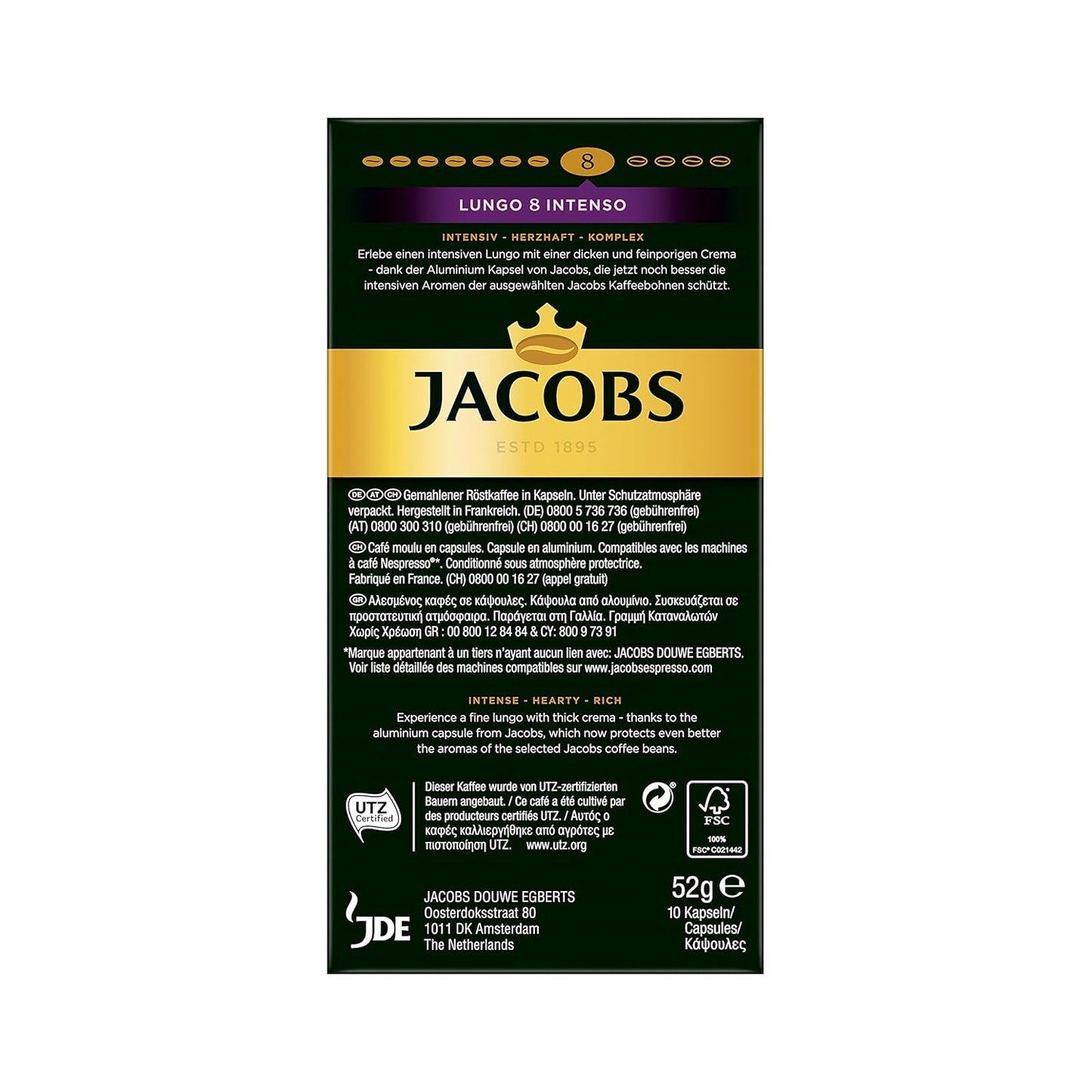 Jacobs Kapseln Lungo Intenso, Intensität 8 & Kapseln Lungo Classico, Intensität 6, 100 Nespresso®* kompatibel Kaffeekapseln, 10er Pack, 10 x 10 Getränke