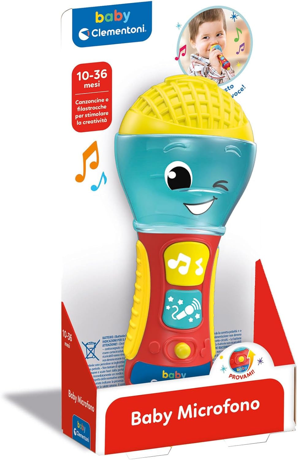 Clementoni - babymikrofon, elektroniskt musikspel för tidig barndom, leksak 10-36 månader, aktivitetscenter med ljus och ljud, 17931 Baby Toys Naty Shop