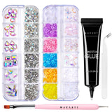 Makartt Rhinestone Adhesive Gel - 15ml UV Nagellim Set med Rosa Nail Charms Heart Circle Nail Smycken och Nageldesign Tillbehör för Hemmanikyr Alla hjärtans dag present