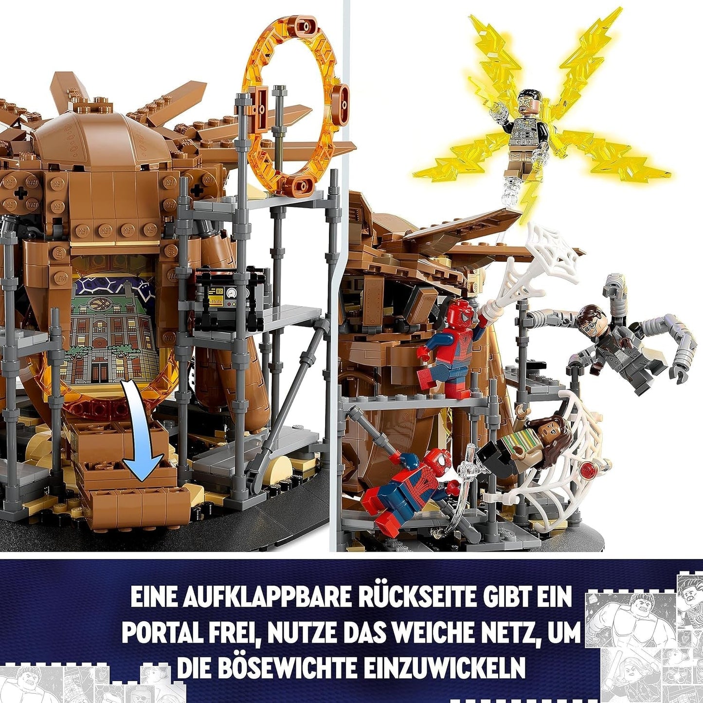 LEGO 76261 Marvel Spider-Man's Big Showdown, Spider-Man: No Way Home set med 3 minifigurer Peter Parker plus Green Goblin, Electro, Sandman, Ned, Doctor Strange och MJ, samlarmodell Byggset Besuche den LEGO-Store