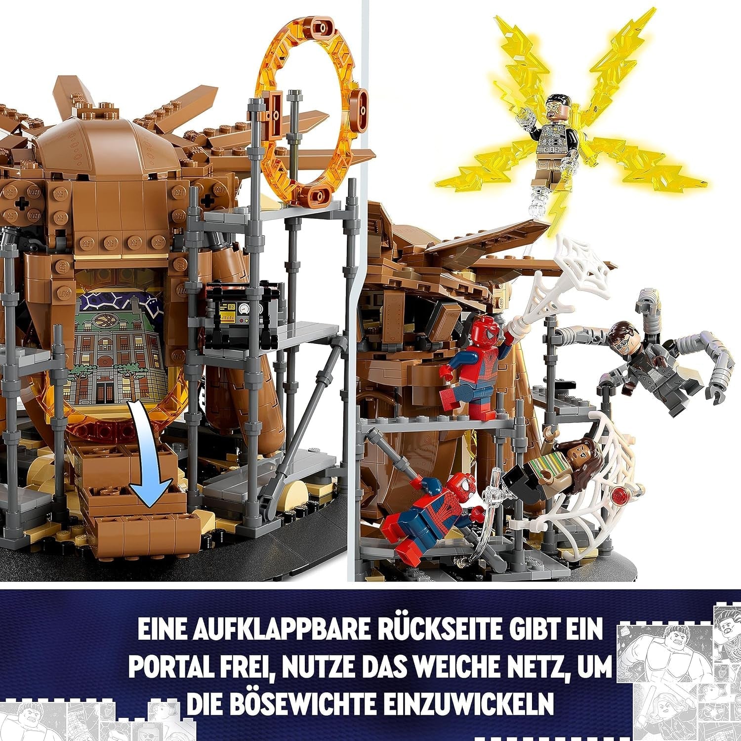 LEGO 76261 Marvel Spider-Man's Big Showdown, Spider-Man: No Way Home set med 3 minifigurer Peter Parker plus Green Goblin, Electro, Sandman, Ned, Doctor Strange och MJ, samlarmodell Byggset Besuche den LEGO-Store
