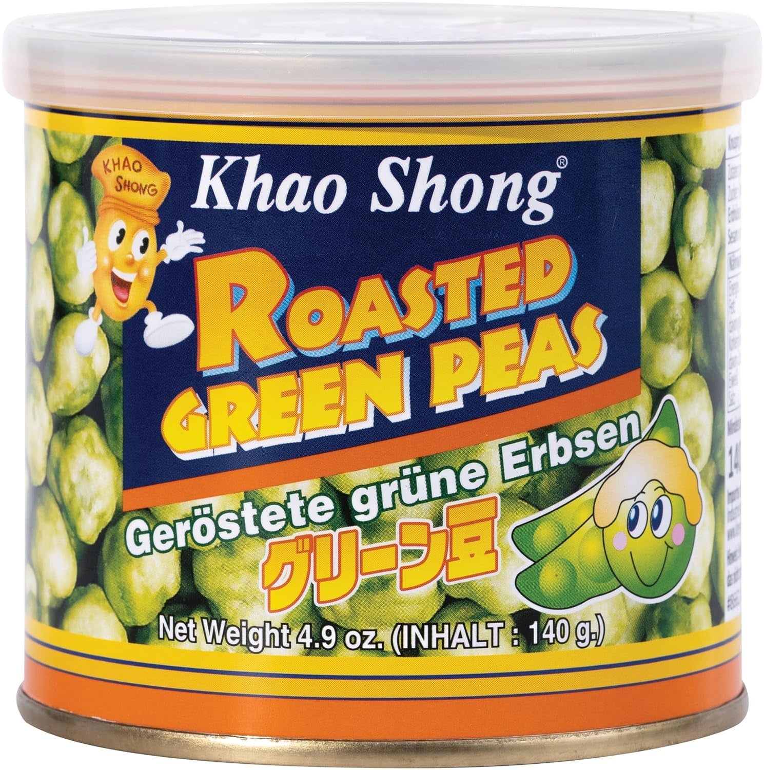 Khao Shong Friterade gröna ärtor med wasabi, krispiga ärtor i en kryddig smet, ett fettsnålt alternativ till nötter, medelkryddigt, 1 140g burk | 140 g (1 förpackning)