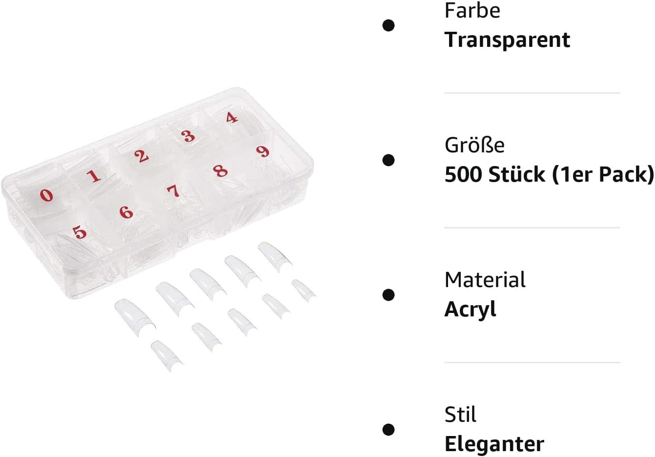 500 st naturliga franska akryl konstgjorda konstnaglar Arttips med låda för kvinnor och flickor
