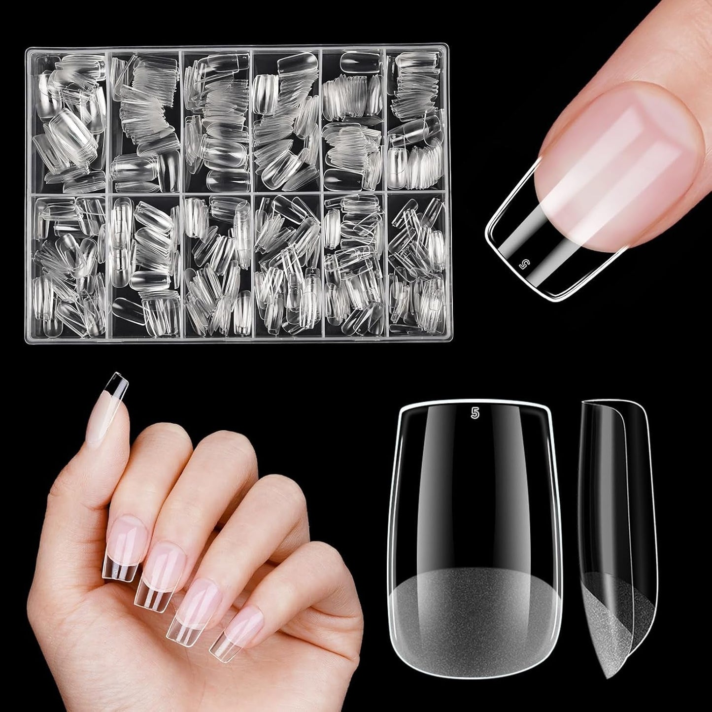 Korta konstgjorda naglar 500st mjuk gel heltäckande Nageltips för gelnaglar 12 storlekar Förpolerade nagelspetsar för gelnaglar Korta konstgjorda naglar Kista Nagelförlängningar Med Box