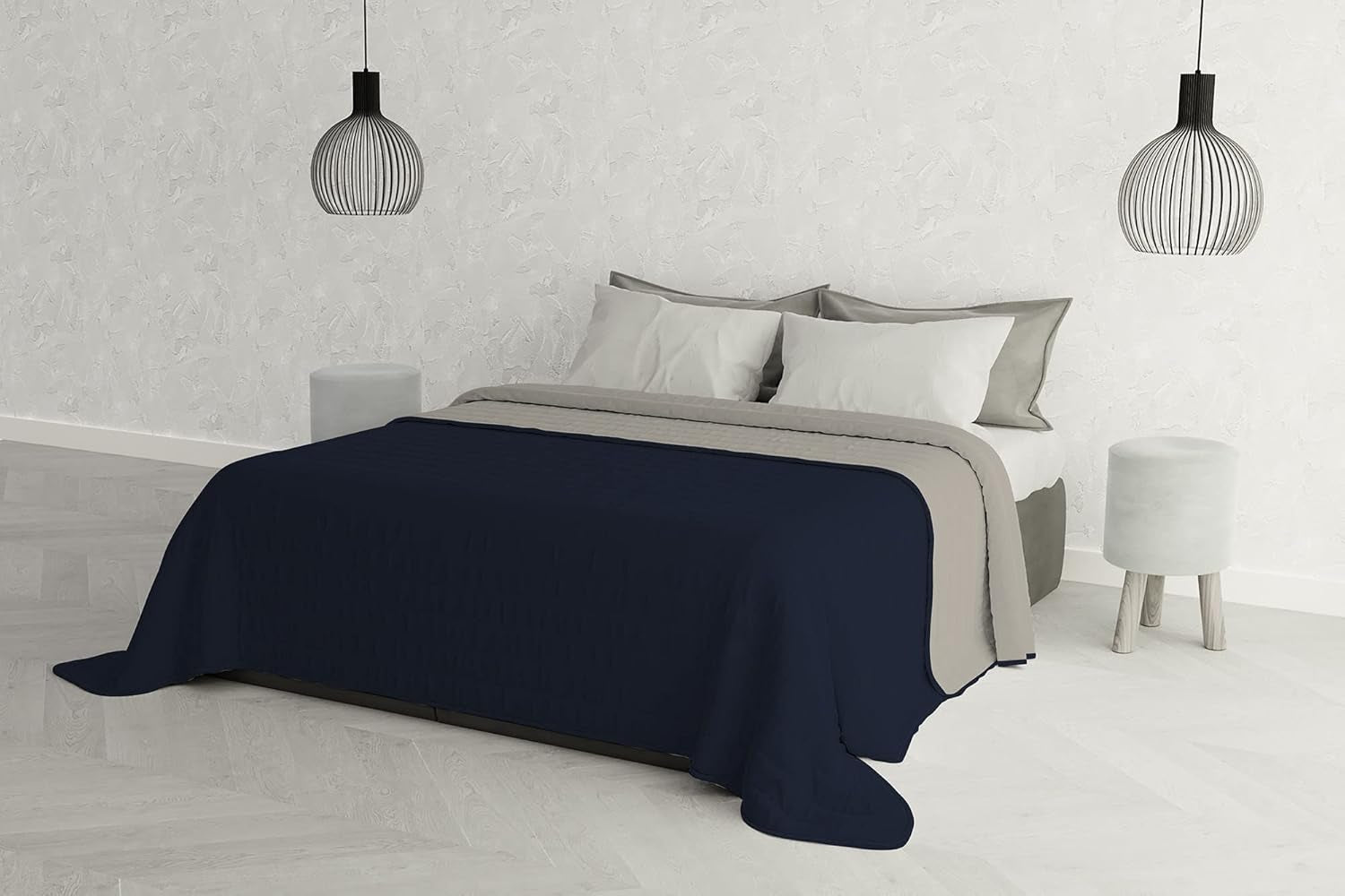 Italienska sängkläder Estivo enkelsäng, linne, Aqua, 170 X 270 Cm Täcken och täcken Naty Shop Grigio Chiaro/Blu Scuro 260 X 270 Cm