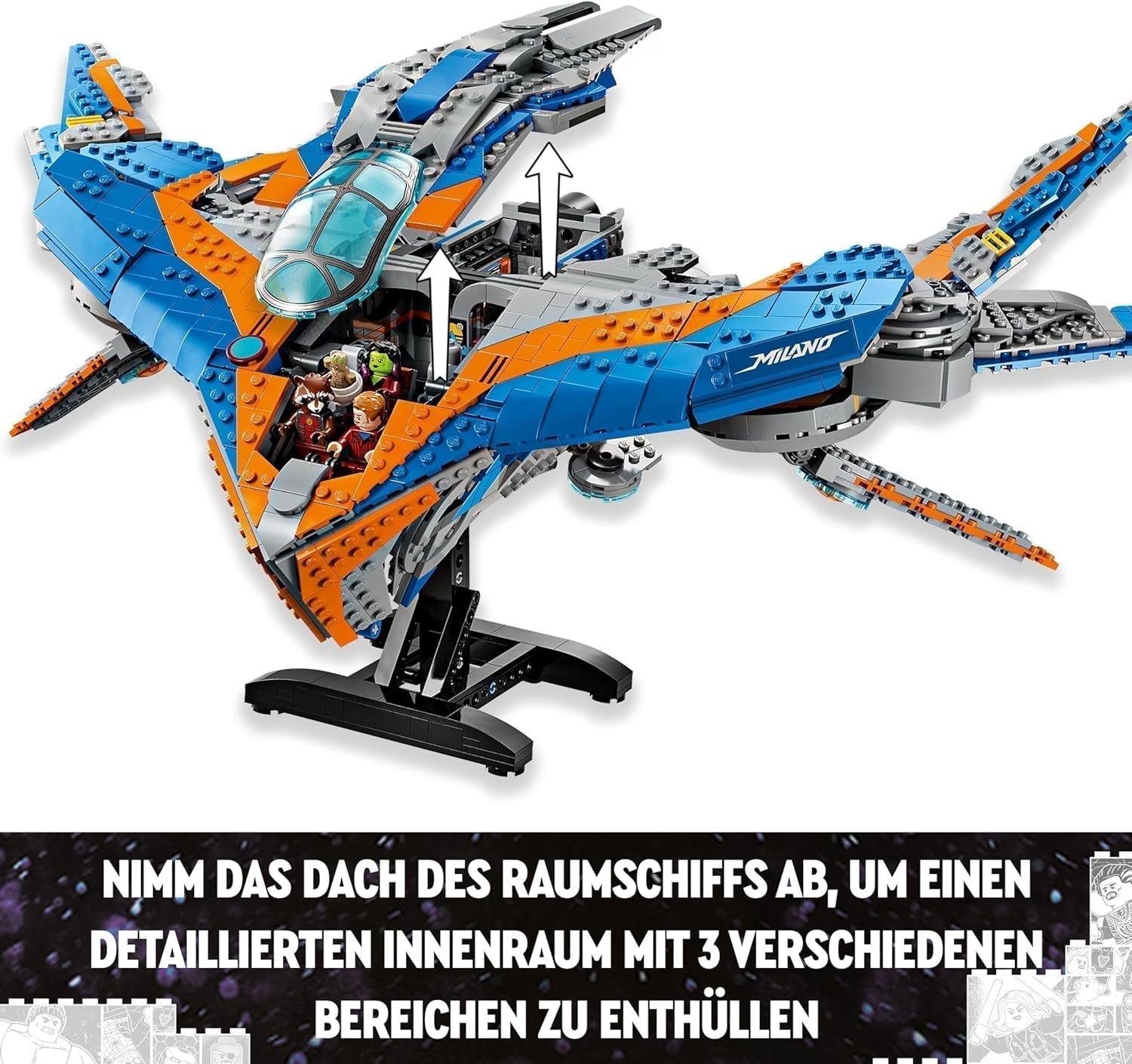 LEGO Marvel Guardians of the Galaxy: The Milano Building Spaceship Model with 4 Superhero Minifigures Avengers Flyer for Space Adventures Present för pojkar och flickor 76286 Byggset Beuche den LEGO-Store