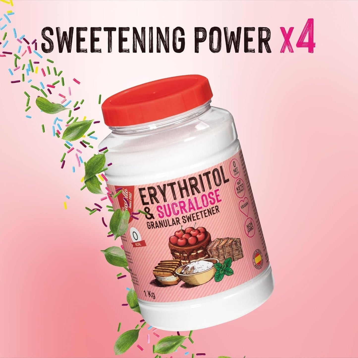 Erytritol + Sukralos 1:4 Süßstoff | 1G = 4G Zucker | 0 Netto-Kohlenhydrat - 0 Kalorien - 0 Glykämischer Index - Keto - Kein GVO - Castello sedan 1907 - 1 Kg Sötningsmedel Naty Shop