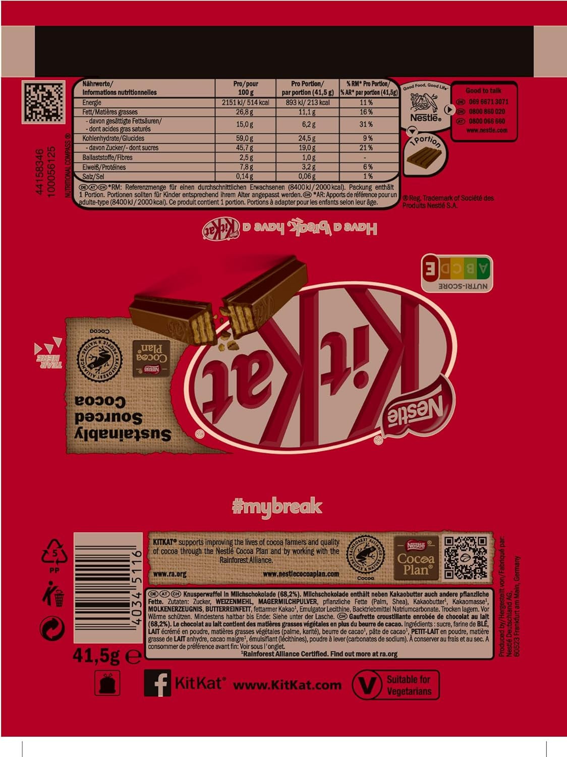 Nestlé Classic Chocolate Bars, Mjölkchoklad Crunchy Wafer Bars, förpackning med 48 (24 x 41,5 g)
