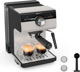 KRUPS Authentic+ espressomaskin, 15 bar, intuitiv drift, sofistikerad design, ångmunstycke, inklusive utökade tillbehör, Bullet Dark silver/Rostfritt stål, XP384G10