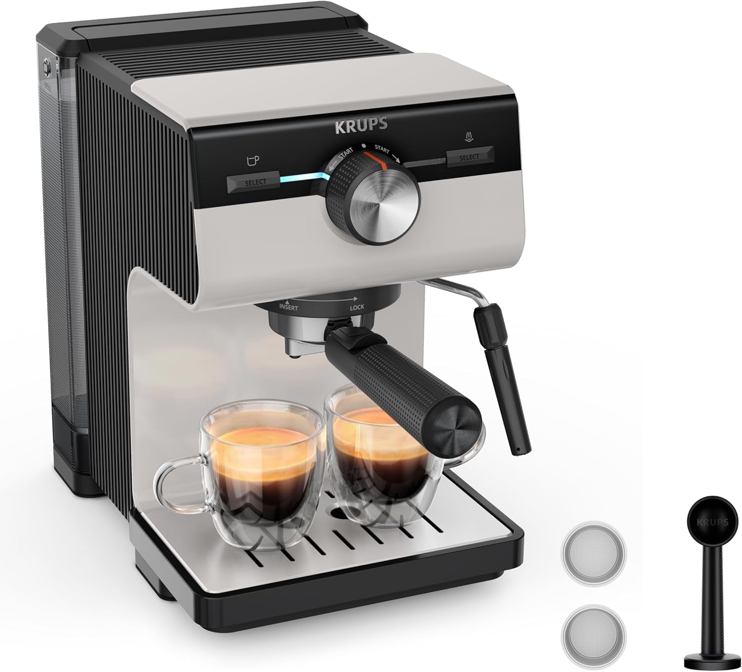 KRUPS Authentic+ espressomaskin, 15 bar, intuitiv drift, sofistikerad design, ångmunstycke, inklusive utökade tillbehör, Bullet Dark silver/Rostfritt stål, XP384G10