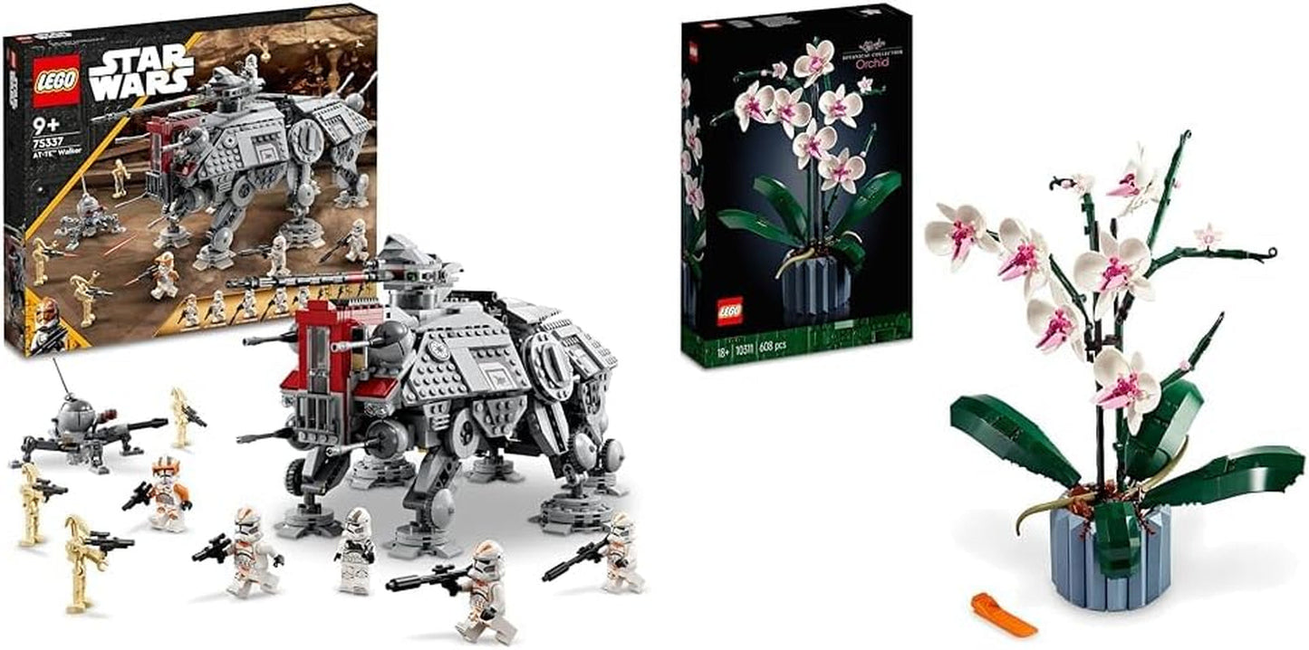 LEGO Star Wars At-Te Walker Mobilleksaksmodell Minifigur Set Inkluderande 3 Clone Troopers, Battle Droider och Dwarf Spider Droid 75337 Byggset Besuche den LEGO-Store 10311 Orchid Icon Pack