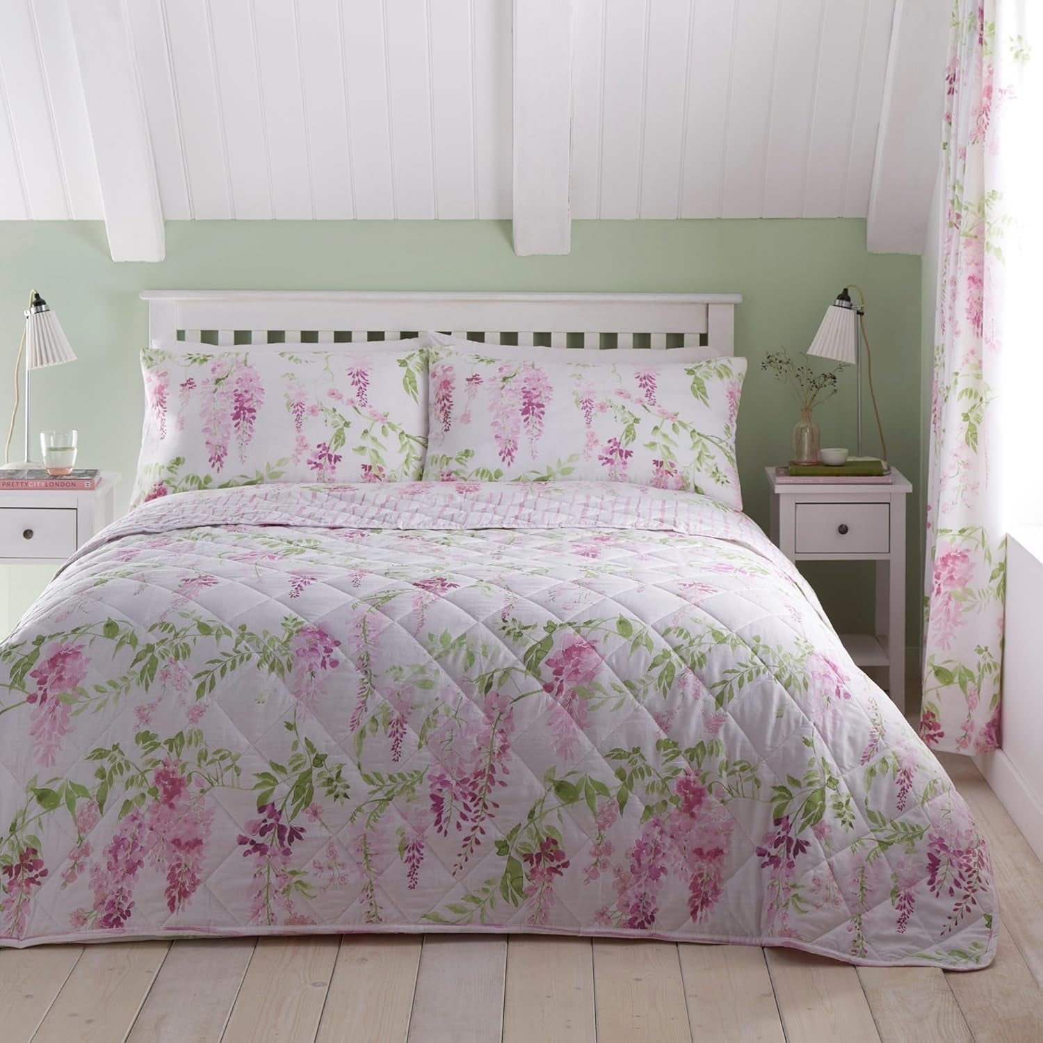 Dreams & Drapes Design - Wisteria - Quiltad sängöverdrag - 200 Cm X 230 Cm i rosa sängar och överdrag DREAMS AND DRAPES Rose 200 Cm X 230 Cm