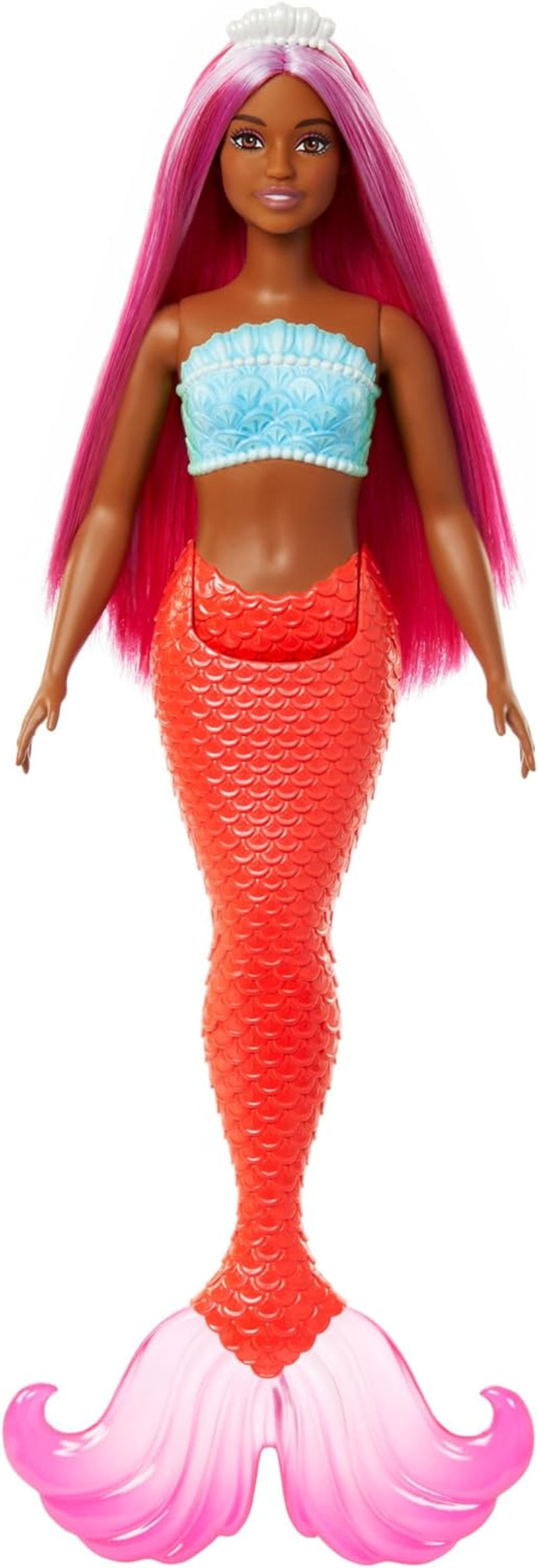 Barbie sjöjungfrudocka med rosa och lila fint hår och pannband, skaltopp och lavendelblå svansfendocka, HRR06 Naty Shop Dolls sjöjungfrusvans i tropiskt rött