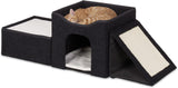 Relaxdays Katzenhöhle, hopfällbar, 3 Liegeplätze, Katzenhaus mit Kratzfläche, HBT: 36,5x112x41 cm, Katzenversteck, schwarz