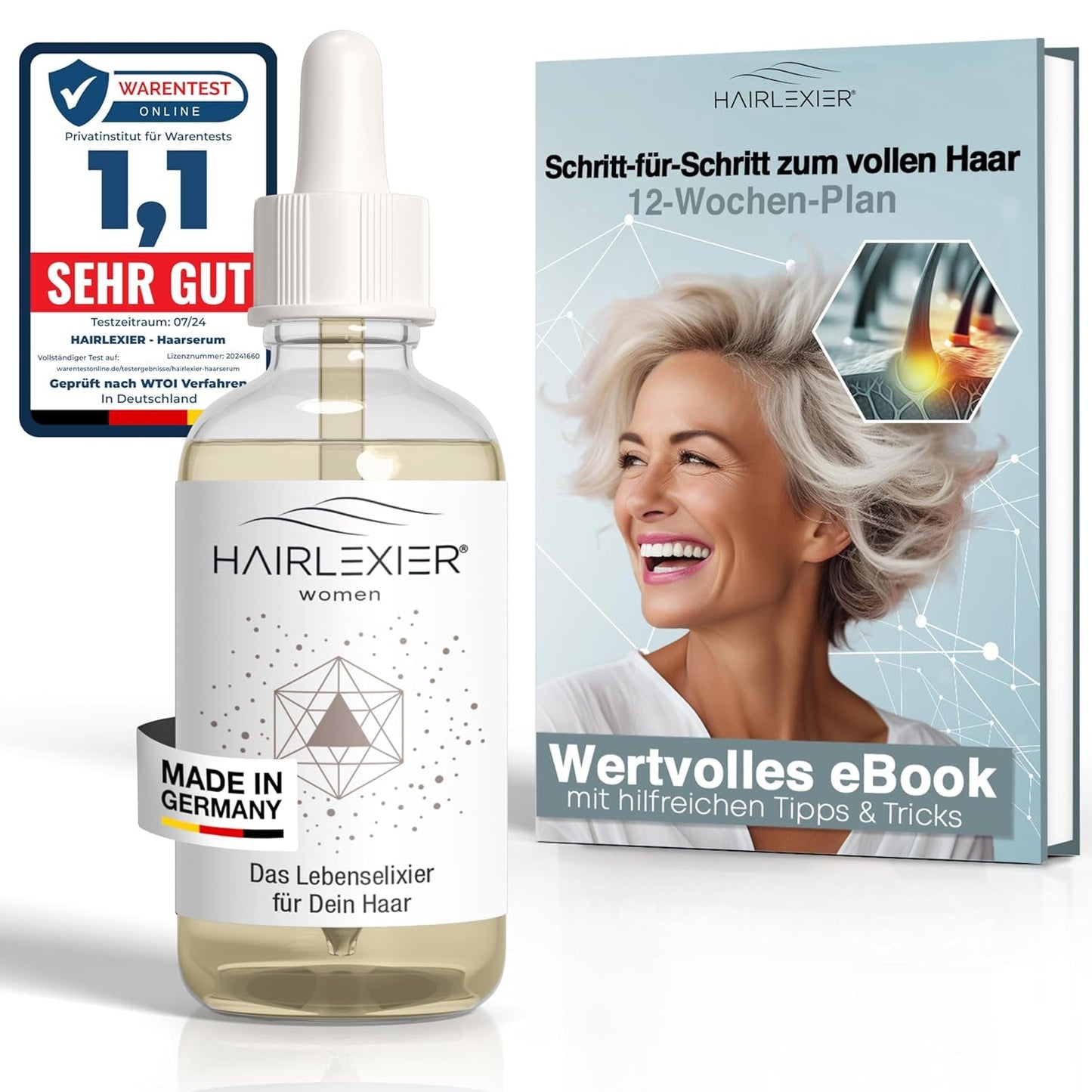 Hairlexier Hair Growth Remedy for Women - Rosemary Hårolja, Ricinolja Hårolja, Lavendelolja, Naturligt hårserum mot diffust håravfall, Stödjer hårväxt, Vegansk & Ekologisk + Arbetsbok Hårvård Naty Shop Women