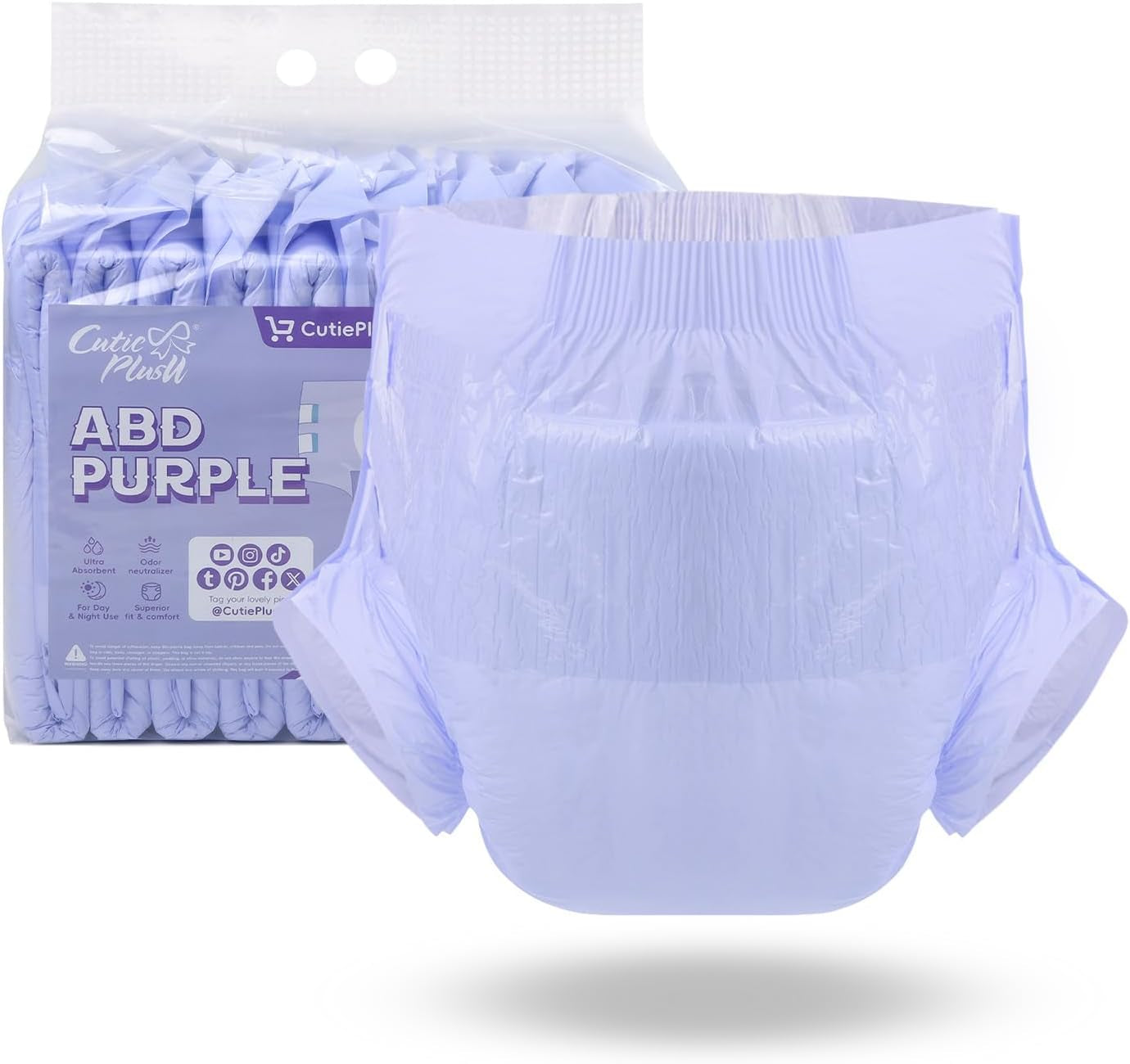 CutiePlusU vuxenblöjor, 10-pack inkontinenstrosor för engångsbruk med öglor för kvinnor och män, maximal absorptionsförmåga över natten - vit (medelstor 71-96 cm)