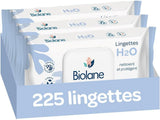 BIOLANE - Våtservetter för baby med vatten - 225 våtservetter - 3 x 75 stycken - Skonsam och effektiv rengöring - Från födseln - Fransk kvalitet