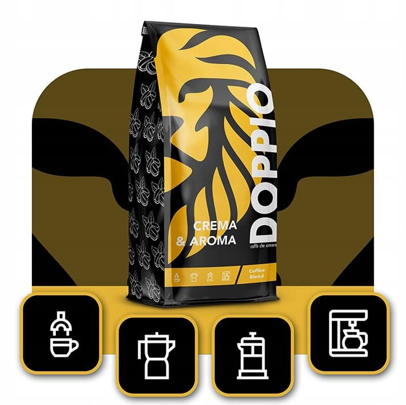 Doppio Cream & Flavor 1KG | Kaffebönor 80% Arabica och 20% Robusta | med toner av kakao, nötter och kola | Färsk och medelstekt, låg syra | för espresso | Blue Orca Coffee