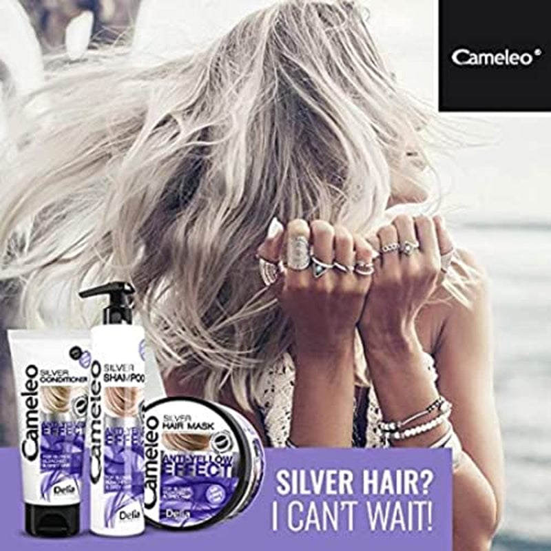 Cameleo - Silverfärgningsmask - Ingen gul effekt - Violettbehandling och färgskydd för blont, grått, vitt hår - Platinanyanser - UV-skydd - Parabenfri - 200 ml Naty Shop hårmask