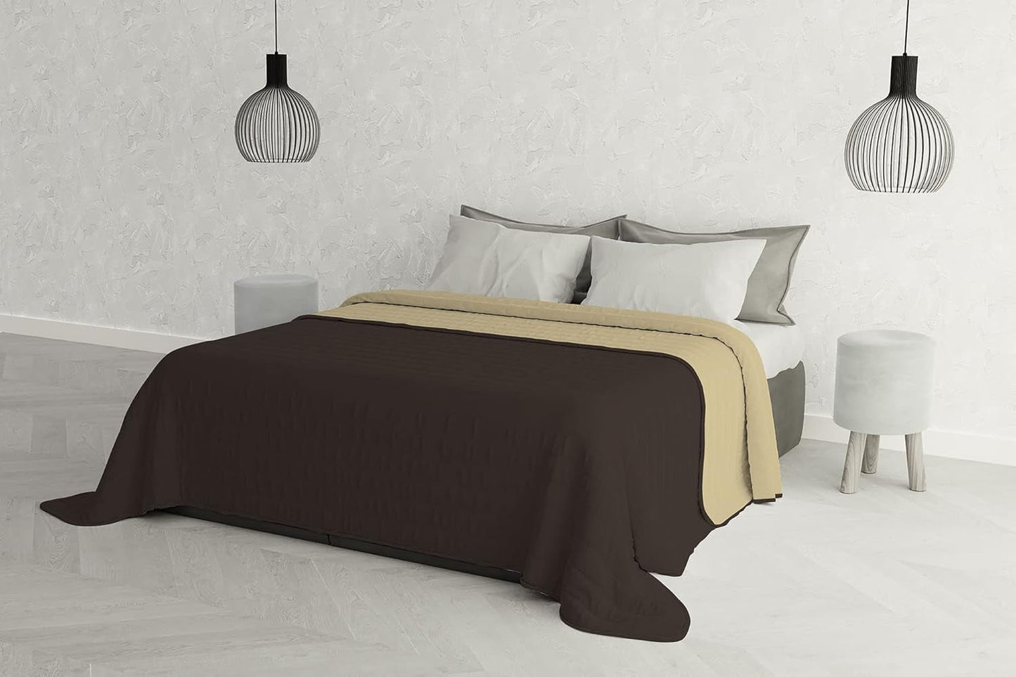 Elegant filt för dubbelsäng 260 X 270 Cm Mörkblå/Äppelgröna Sängar och filtar Besuche den italienska Sänglinne-Store Marrone/panna