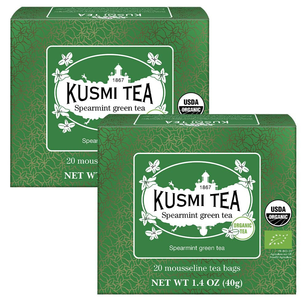 Kusmi Tea - Paket med 2 - Jasmine Green Tea - Ekologisk Jasmine Green Tea Blend - 100 % ekologiskt grönt te - Kan konsumeras varmt eller kallt - 2X20 tepåsar