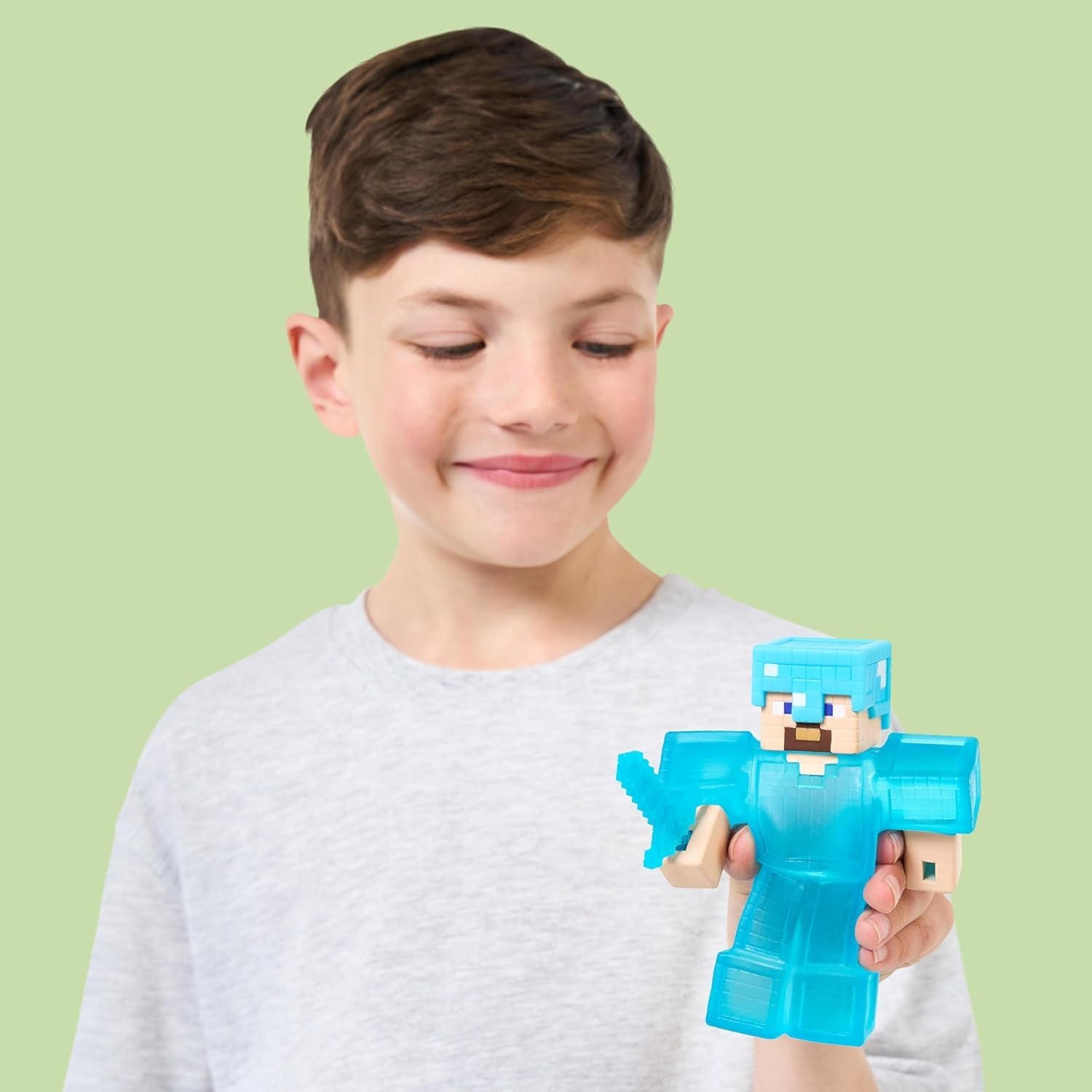 Heroes of Goo Jit Zu - Expanderbar Minecraft-figur - Steve med diamantrustning och svärd, superstretchig Goo Filler med dolda diamantelement inuti, expanderar till 3x storlek Actionfigurer Naty Shop