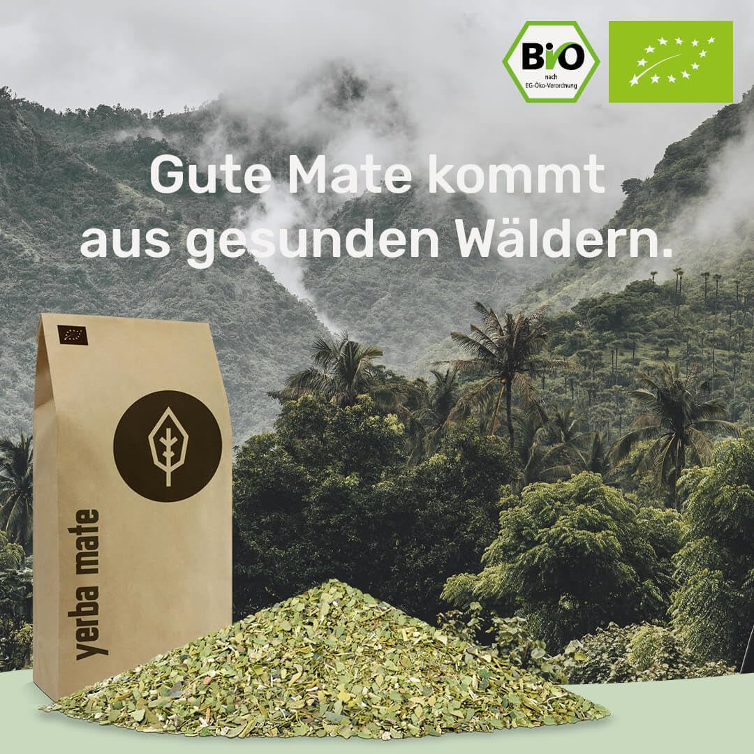 BIO Yerba Mate Tea 1 kg ● Original ● Moget ● Orostad ● Lufttorkad ● Rökfri ● Plastfri ● Fair Trade ● Mate-teer från mateblad, matebitar och matebladspulver ● DE-ÖKO-006