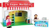 Small Foot 10852 Lekstuga Restaurang Tillverkad av trä, Med 2 dockfigurer, tillbehör och avtagbart tak, Från 3 år Dockhus Naty Shop Supermarket