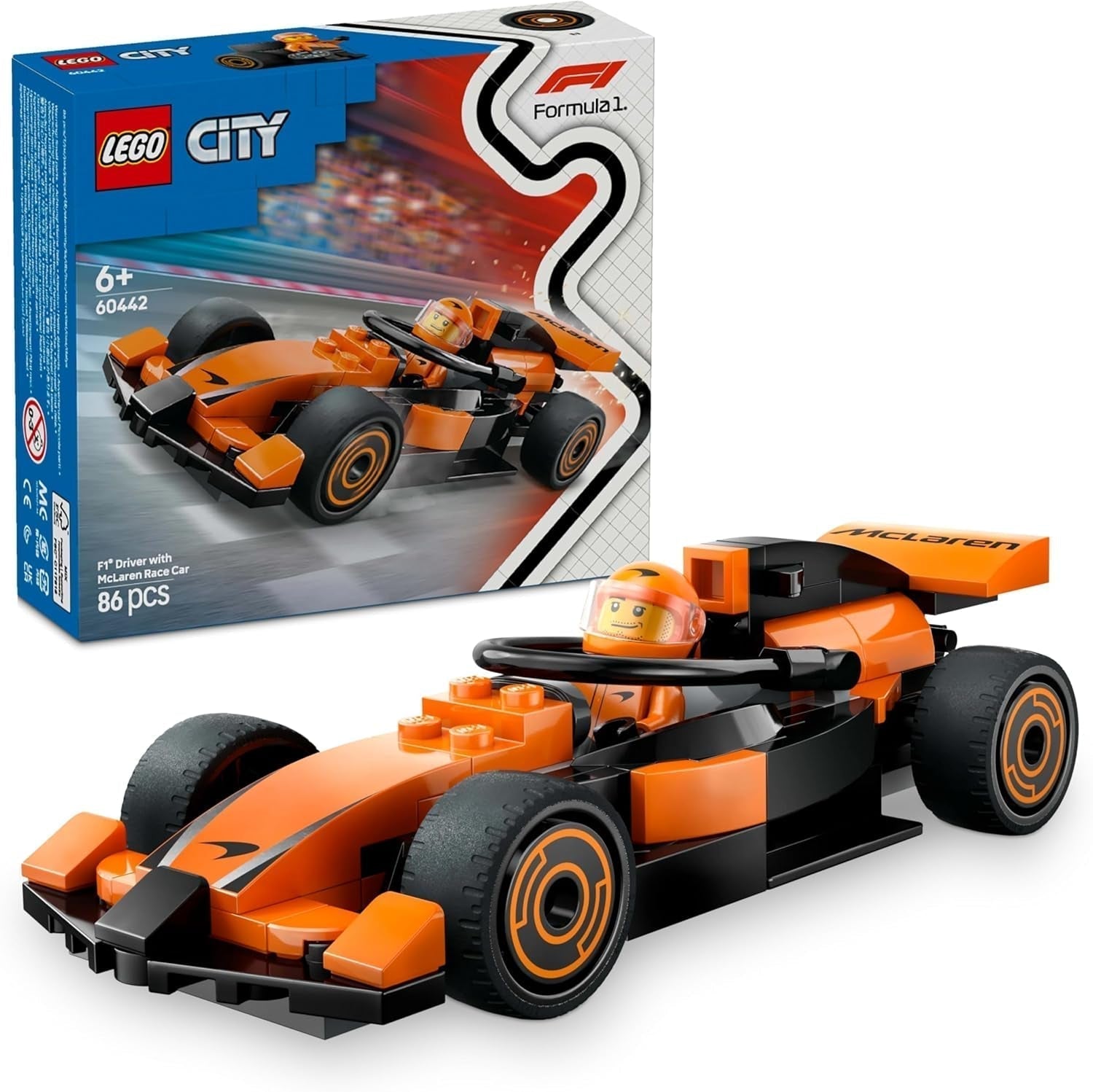 LEGO City F1 Racer med Mclaren racerbil - Formel 1 leksaksmodell med racerbil och minifigur - liten present till pojkar och flickor från 6 år eller motorsportfantaster 60442 Byggset Besuche den LEGO-Store Standardtitel
