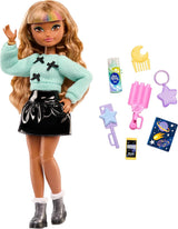 Barbie Dream Besties docka och tillbehör, Zia modedocka med avtagbara arrangemang och vågigt brunt hår, 7-delad hår och måne, JGG36