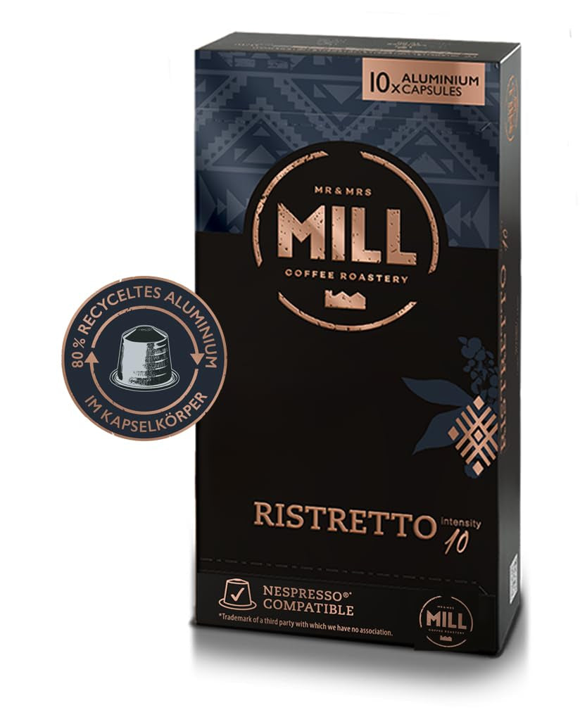 Kaffeekapseln Ristretto, 100 Kapseln für Kapselmaschinen (10x10), 80% återvunnet aluminium i Kapselkörper