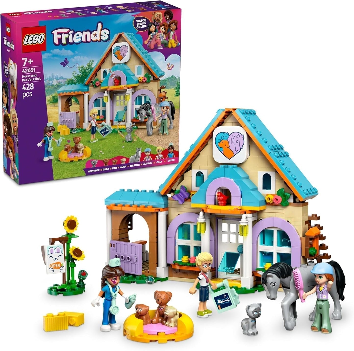 LEGO Friends veterinärskåp för hästar och husdjur, bygg- och lekset för fantasifulla rollspel med 3 minifigurer och 5 djurfigurer, presentidé för tjejer 7 år 42651 Byggset Besuche den LEGO-Store Standardtitel
