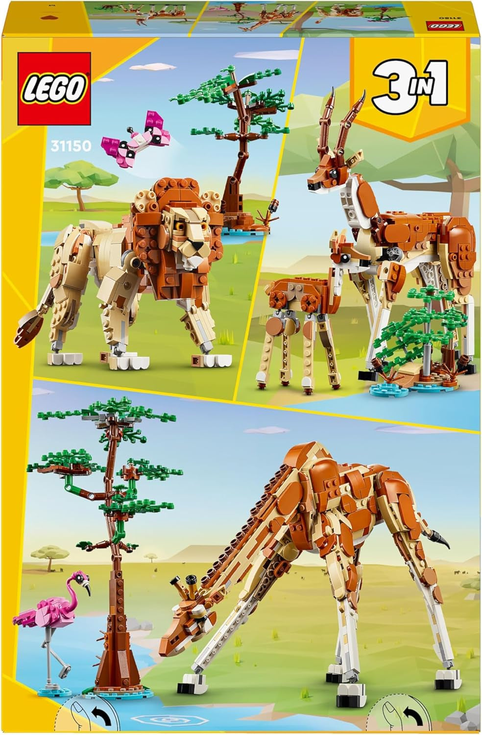 LEGO Creator 3In1 Animal Safari, kreativt set med djurfigurer, 3 byggalternativ: Leksaksgiraff, gasell och lejon, leksaksdjur för flickor och pojkar, naturpresent för barn från 9+ år 31150 Byggset Beuche den LEGO-Store