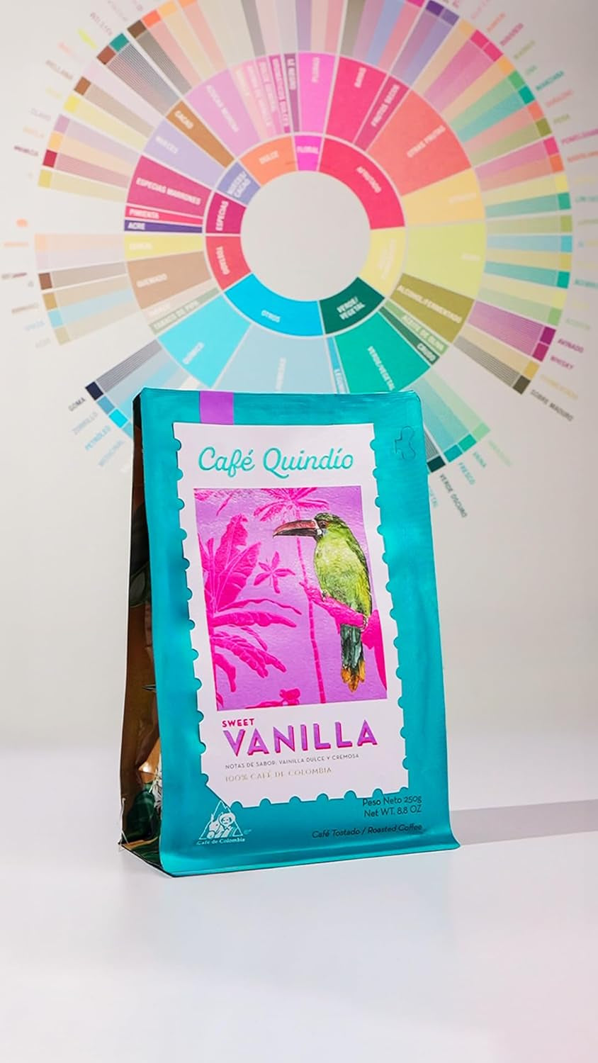 Cafe Quindio Specialty Coffee - 100 % Arabica kaffebönor, Colombia - med naturliga toner av söt vanilj (250g) - perfekt för filterkaffe, portafiltermaskiner eller fransk press