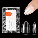 Modelones Nail Tips 216 bitar - Heltäckande Nail Tips Set, Soft Gel Tips Set, Pre-Polishing PMMA Resin Nail Tips, DIY Lime On Nail Art konstgjorda naglar, korta mandlar XS