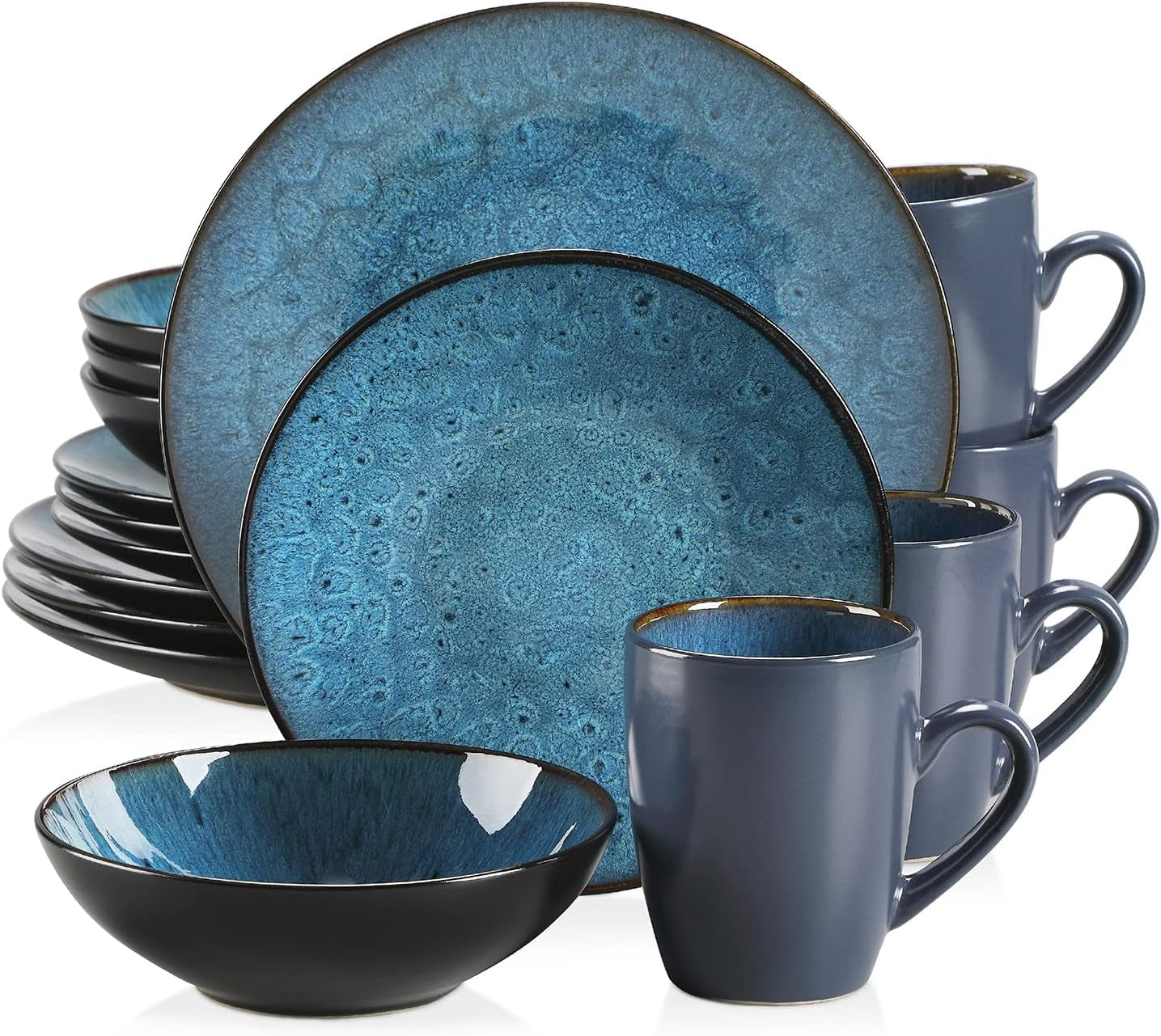 4-personers servisset Vancasso BUBBLE 16-delat stengods kombinationsset Vintage stil servisset innehåller skålar, kaffekoppar, desserttallrikar och tallrikar för 4/8/12