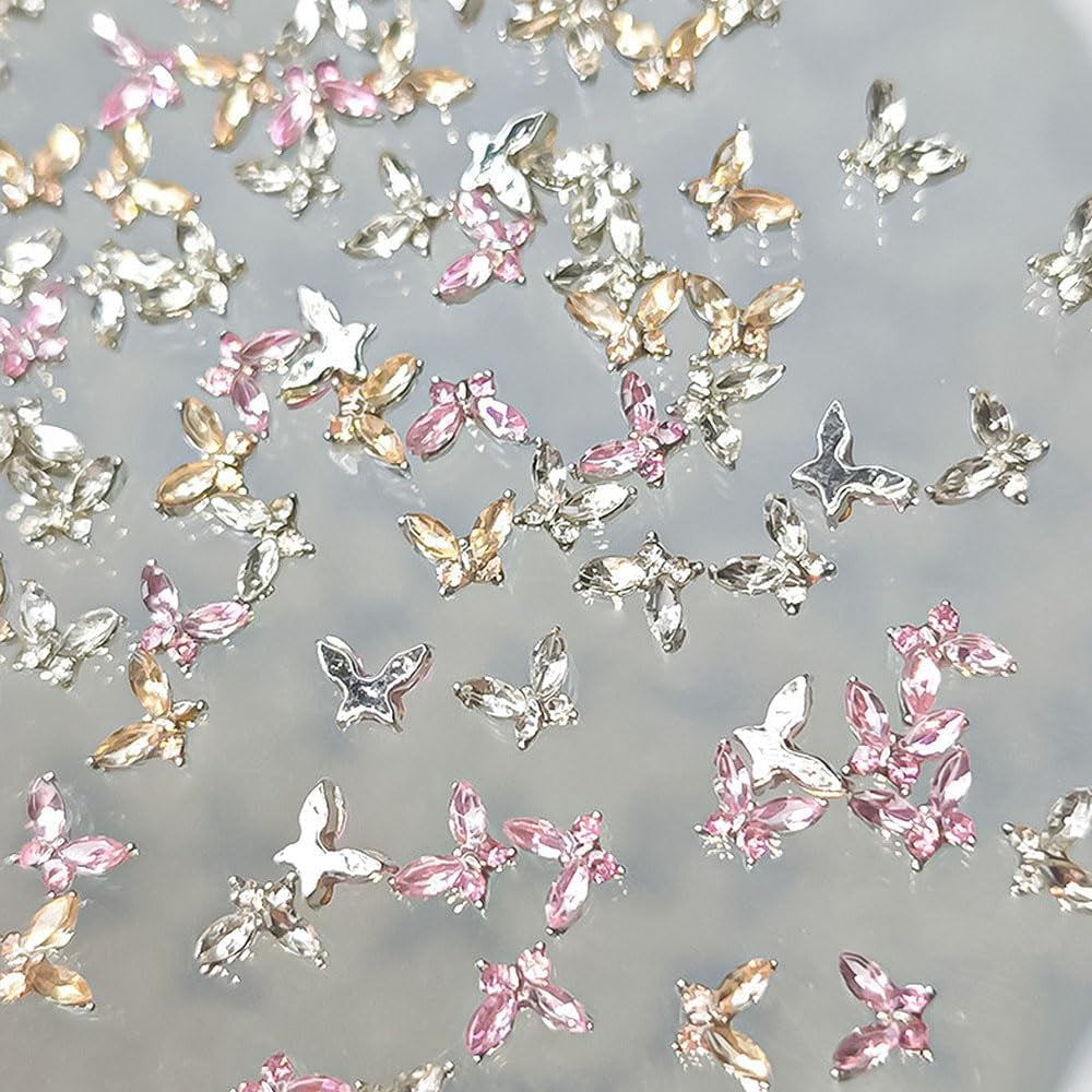 Mini Butterfly Zircon Nail Nyckelringar Y2K Vit Champagne Rosa Rhinestone Crystal Butterfly Nyckelringar Nails 3D Butterfly Nail Design Nyckelringar Butterfly Nails Dekoration Nail Art Nyckelringar Nageltillbehör