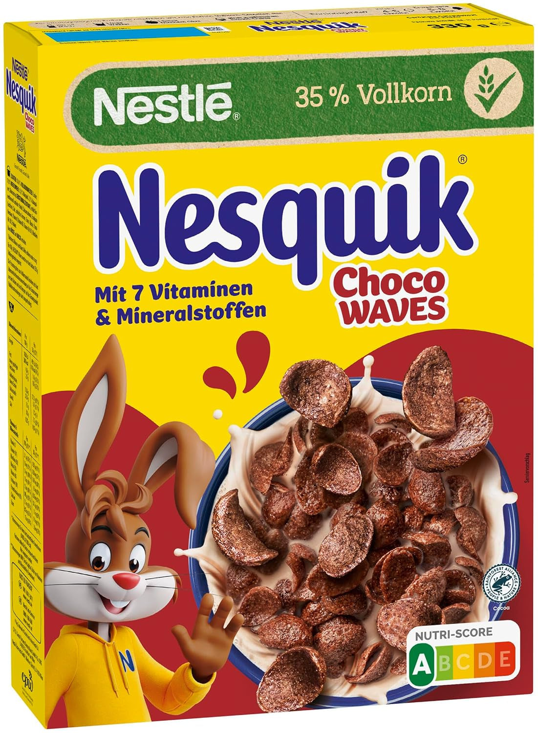 Nestlé Choco Waves, krispig vågformad chokladfrukost (33 % fullkornsinnehåll), 1 förpackning (1 x 330 g)