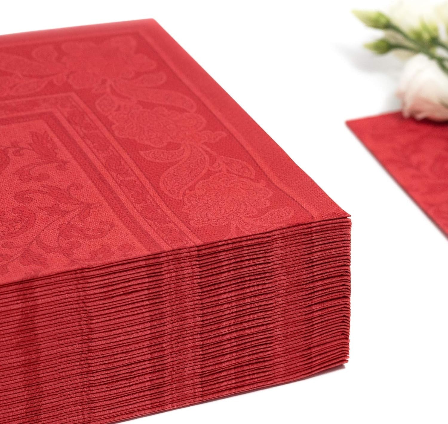 50 premiumservetter "ROYAL Collection" 1/4-faldig 40 cm X 40 cm Röd "Ornament" av hög kvalitet (paket med 2)