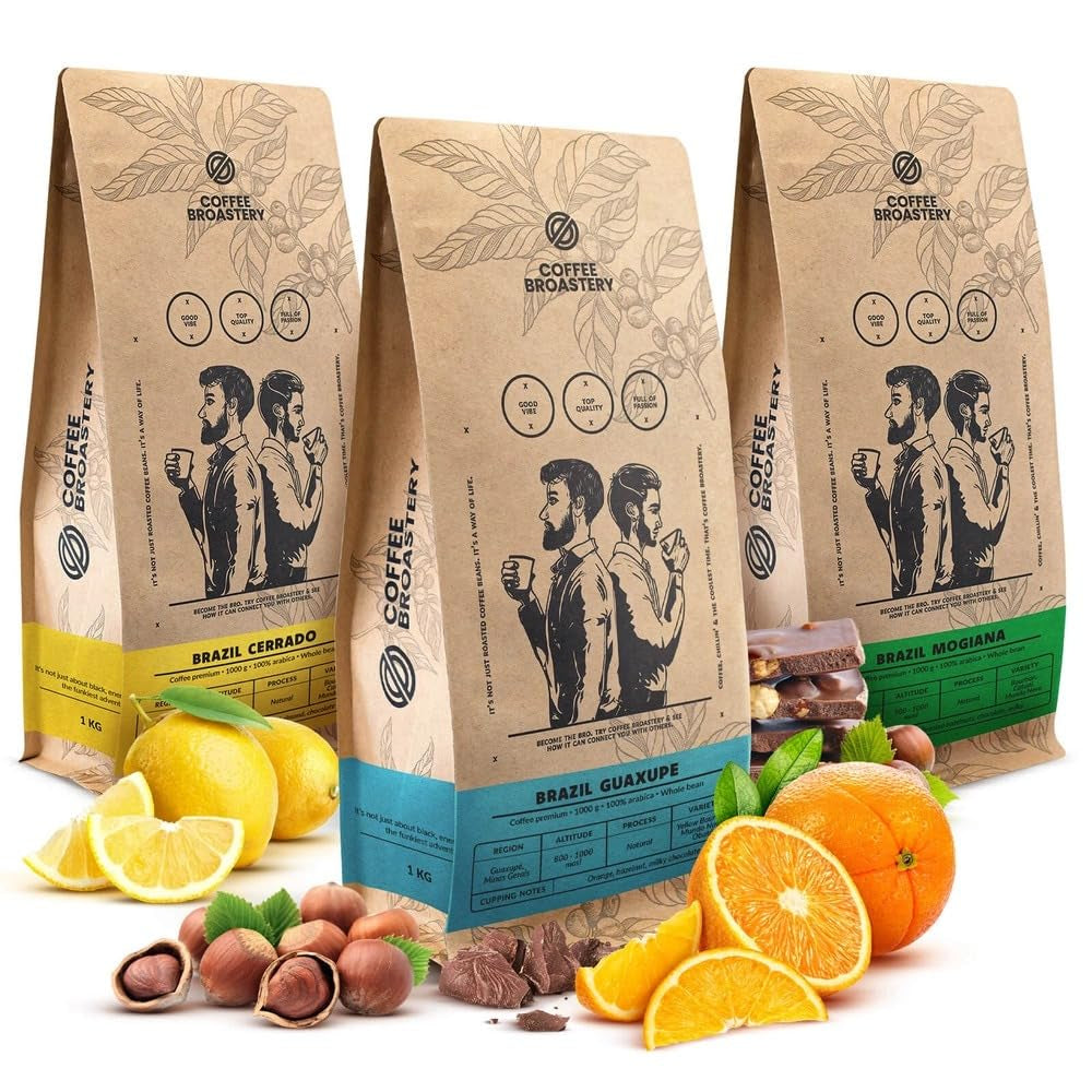 Set med kaffebönor 3x1kg 3000g | Brasilien Guaxupe | Brasilien Mogiana | Brasilien Cerrado | Brasilien | Specialkaffe | Nystekt