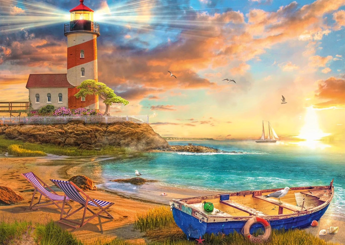 Schmidt Spiele 59765 Solnedgång i Lighthouse Bay, pussel 1000 bitar, färgglada Puzzle Naty Shop