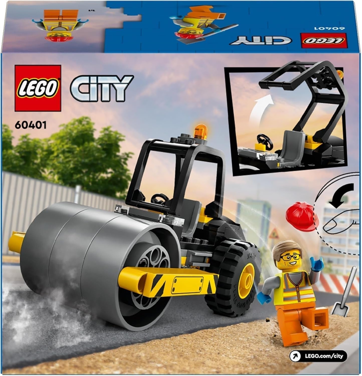 LEGO City Road Roller Construction Fordon för 5 år gamla barn Steam Roller Leksak med byggnadsarbetare Minifigur Fantasifull lekupplevelse för pojkar och flickor Liten rolig present 60401 Byggset Besuche den LEGO-Store