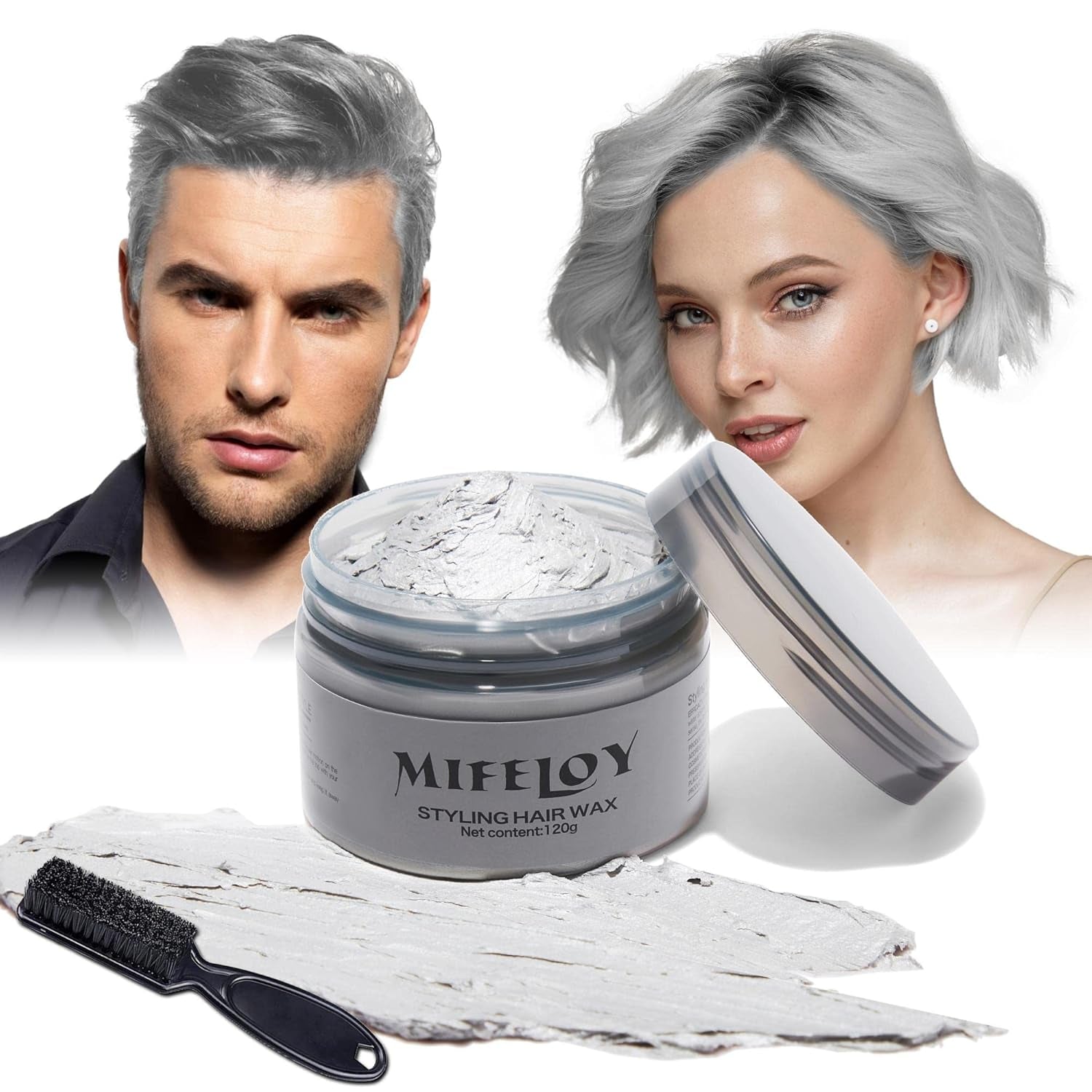 4,23 oz Lila hårton Tillfällig hårfärg med borstar, män kvinnor styling hårton vax, instant hårkräm Mud Naturlig frisyr Pomada, DIY Cosplay Halloween Hårvax Hårfärg Naty Shop Grey