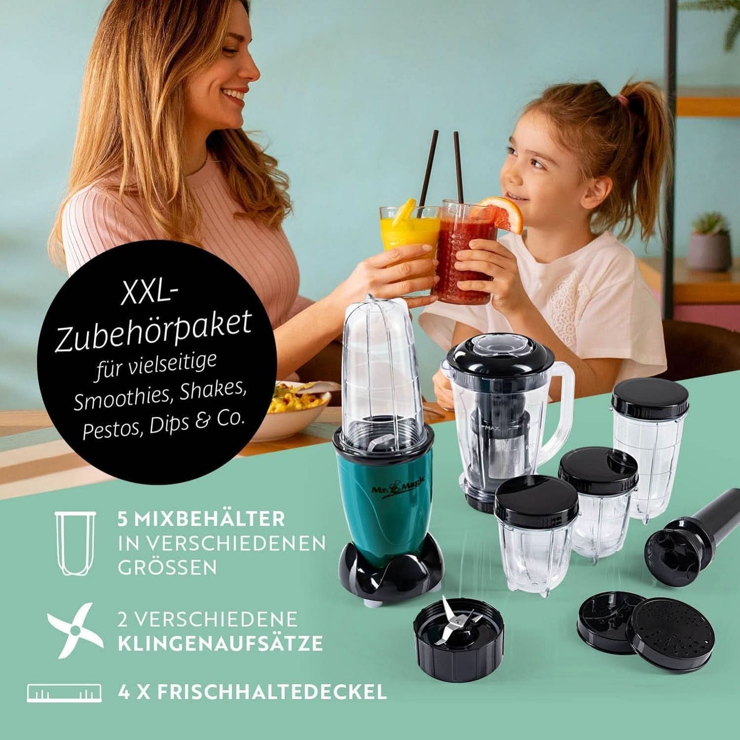 Gourmetmaxx Mr Magic Blender, Smoothie Maker med Xxl Naty Shop tillbehörspaket