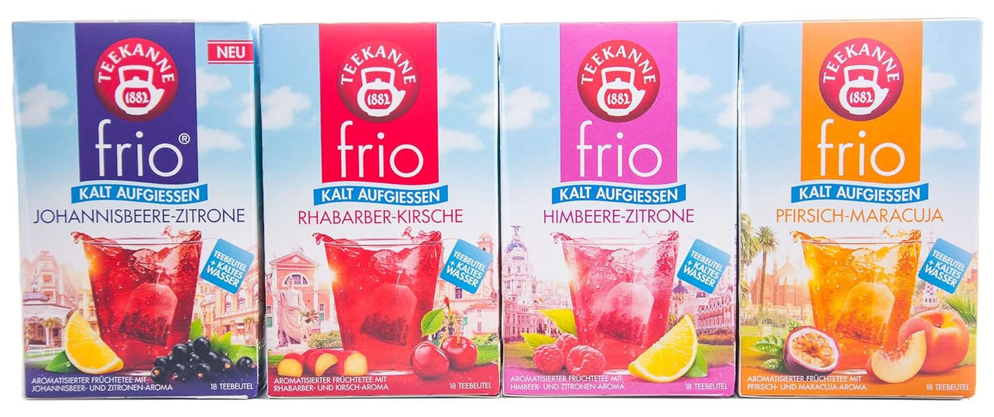 Teekanne Frio förpackning om 4, körsbärsrabarber, citronvinbär, citronhallon, passionsfruktpersika (4 x 45 g)